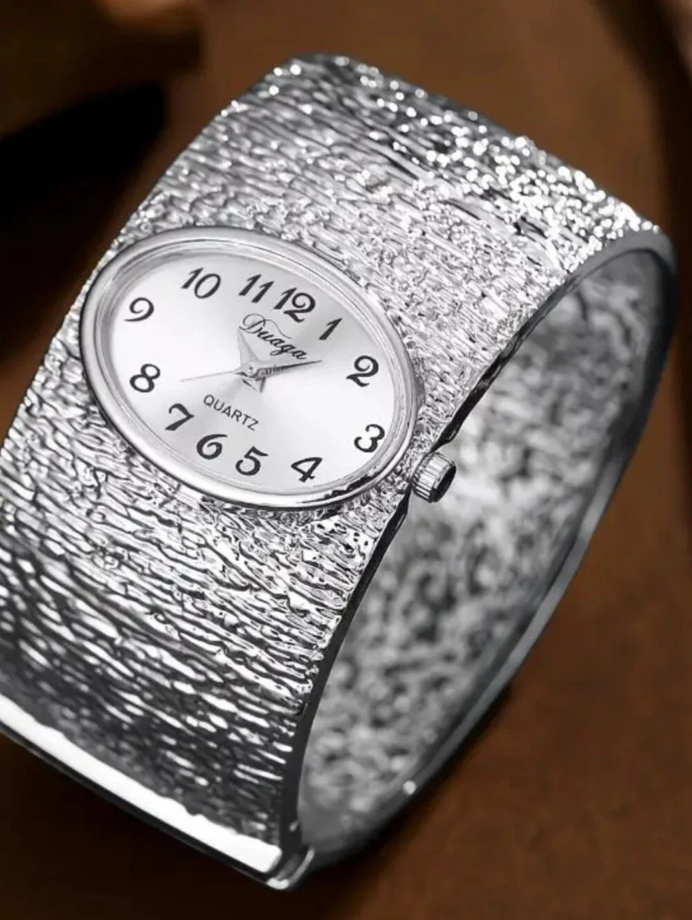 Duaga Silver Oval Face Bangle Bracelet Statement Watch